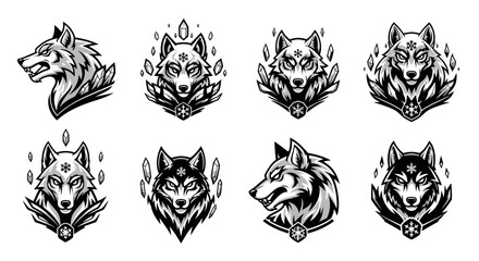 Collection of Wolf Head Illustrations.