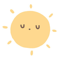Cute Hand-Drawn Sun with Face Illustration, Smiling Sun PNG