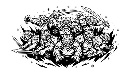 Obraz premium Medieval Knights Fighting with Swords and Shields.