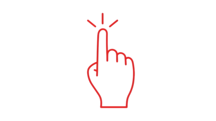 Red hand with index finger pointing up and lines indicating action isolated on a transparent background