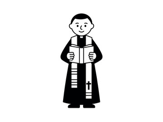 Cartoon Priest Reading Holy Bible