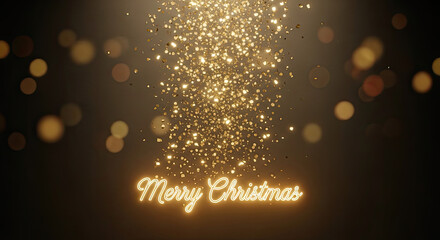 A beautiful and festive animated background featuring golden glitter particles forming a Christmas tree shape with glowing bokeh lights and the text "Merry Christmas".