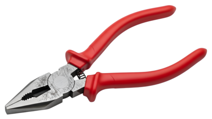 Red handled pliers isolated on a transparent background red handles metal jaws tool gripping tool