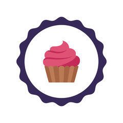 Delicious Cupcake Vector Design with Vibrant Colors and Stylish Badge for Food and Dessert Lovers