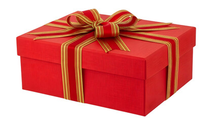Obraz premium Red gift box with gold ribbon isolated on a transparent background present wrapped gift