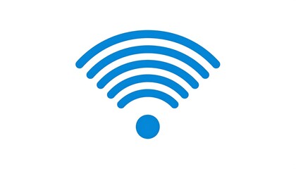 Blue wifi signal icon with curved lines emanating from a central dot, against a white backdrop