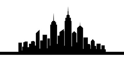 Fototapeta premium Silhouette of a modern city skyline featuring iconic skyscrapers with a minimalist black and white