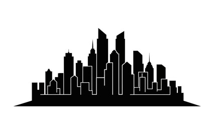 Fototapeta premium Minimalist Black and White Sketch of a Modern Urban Skyline with Tall Skyscrapers and Cityscape