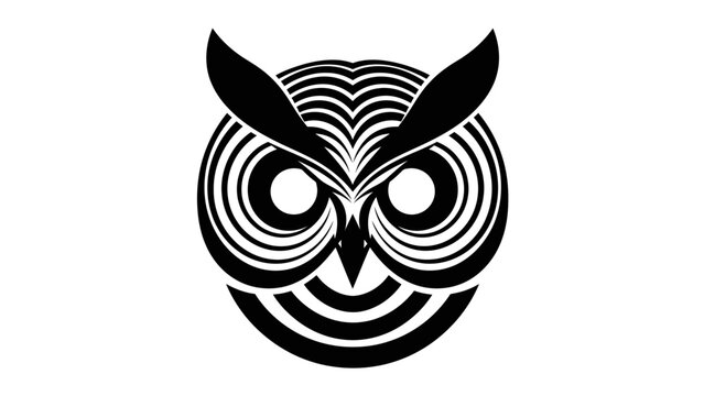 Modern Abstract Owl Logo Design with concentric patterns in black and white