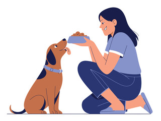 Woman Feeding Dog from Bowl