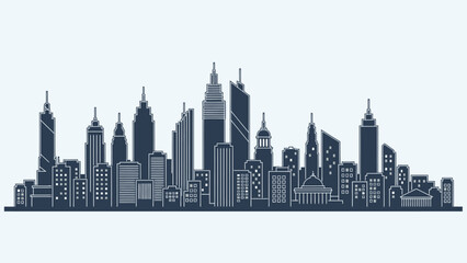 Fototapeta premium Stylized digital illustration of a modern city skyline with prominent skyscrapers and urban