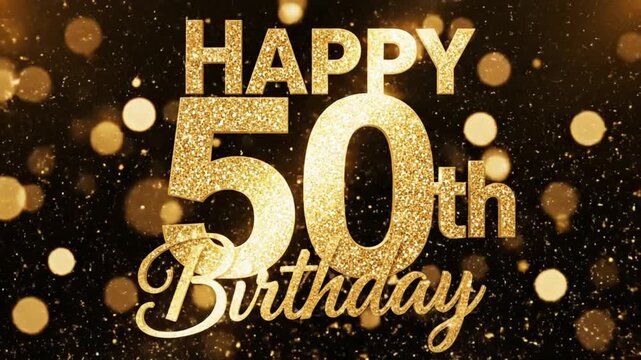 50th Happy Birthday Golden Firework Explosion &ndash; Spark Particles Text Reveal 4K Celebration Animation