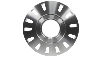 Silver brake rotor with ventilation holes isolated on a transparent background brake disc metal