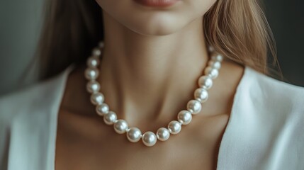 Close-up of elegant woman wearing pearl necklace, representing beauty, luxury, and grace in modern jewelry fashion, symbolizing sophistication, charm, and timeless feminine style charm glamour fashion