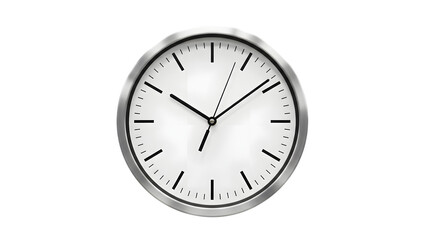 Silver wall clock with white face and black hands isolated on a transparent background silver clock white clock face
