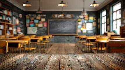 Fototapeta premium Virtual Background for Online Learning: Blurry Modern School Setting