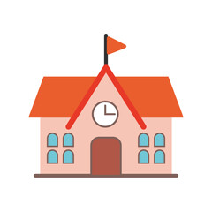 School building vector illustration. Educational architecture with an orange roof.