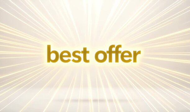 best offer, gold text, radial sun rays, cinematic lighting, 8k, highly detailed, photorealistic, 4K Video


