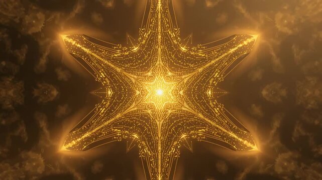 On playback, six-pointed fractal star pulsing in golden space, creating calm rhythm with sparkles