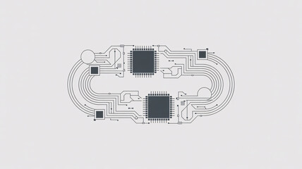Naklejka premium Circuit board with microchips and wires on a gray background