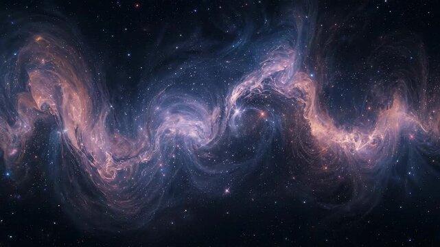 Pulsing warm knots sparking serpentine filament shifting wisps across outer space, blue arcs moving