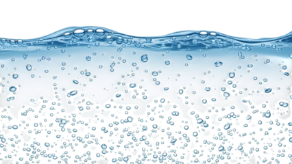 Water surface with bubbles rising isolated on a transparent background wave