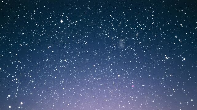 Fading twilight revealing starry sky over horizon, showing nebulous patch, pink point, horizon glow