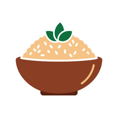 Delicious Bowl of Rice Vector Illustration with Fresh Green Garnish for Culinary and Food Design Projects