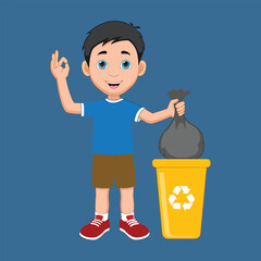 boy with trash can