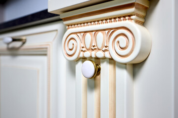 Zinc Alloy Antique Bronze Ceramic White Cabinet little round Handle selective focus close up shot. Country House Porcelain Handles.