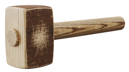 Wooden sledgehammer head with handle scratches isolated on a transparent background tool
