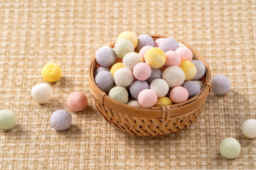 Raw colorful mini glutinous rice balls tangyuan for winter solstice festival