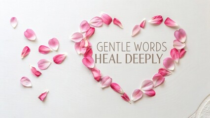Obraz premium Minimal Heart of Scattered Petals with Motivational Message