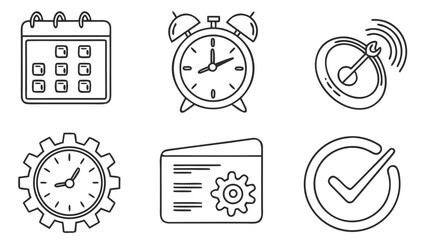 Time and Calendar Line Icon Set &ndash; Scheduling and Productivity UI Symbols