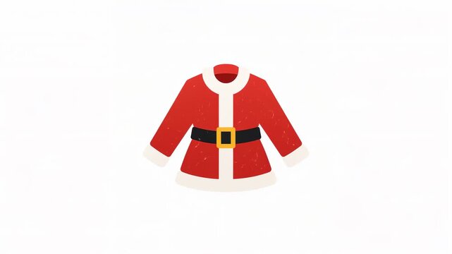 Playing frames, red belted Santa coat rotating sleeves, flaring hem on white backdrop as idle loop