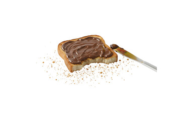 Vegemite from Australia, surrounded by bits of toast. Isolated on a white surface.