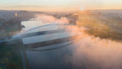 Troja Bridge in Prague. The new and modern Troja Bridge over the Vltava River in Hole&scaron;ovice, Prague, Czech Republic. A bridge for cars and trams in the center of historic Prague.