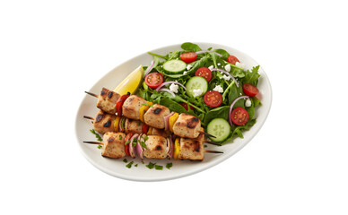 A dish of assorted side salad paired with chicken kebab

