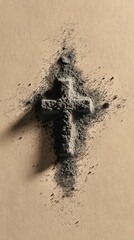 Ashen Cross: A textured cross crafted from fine ash rests gently against a neutral backdrop, evoking solemnity and reflection.