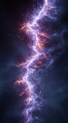 Electrifying Celestial Symphony: A dramatic display of raw power and natural artistry, as a colossal bolt of lightning crackles across the twilight sky.