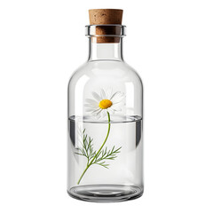 Glass bottle with submerged daisy sprig
