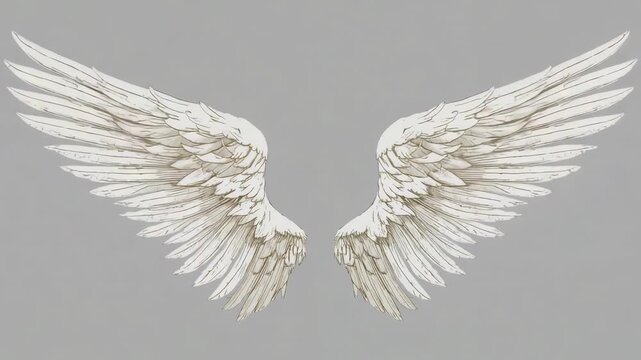 Animating centered feathered wings opening then closing on grey backdrop, showing gentle flap