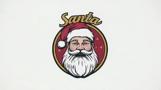Shifting circular Santa emblem changing hat and face tints as frames advance on off-white canvas