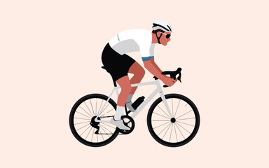 Obraz premium A dedicated male cyclist pedals on a sleek white road bike with a water bottle and blue stripe