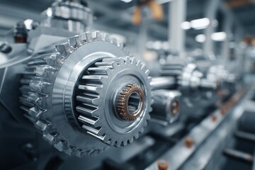 Metal gears inside an industrial machine.