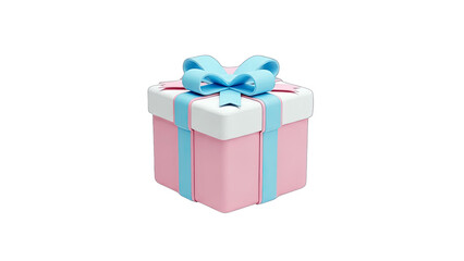 Obraz premium Pink Gift Box with Blue Ribbon and Bow on White Background