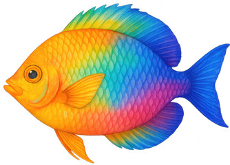 A vibrant and colorful fish with a mesmerizing rainbow gradient, a true underwater spectacle. Its scales shimmer with a spectrum of hues, creating a stunning visual display