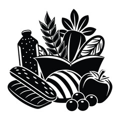 Black and White Food Basket Illustration