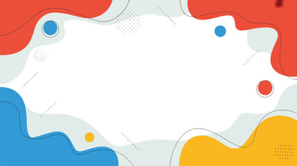 Colorful liquid shapes in red blue yellow and grey form an appealing flowing design frame