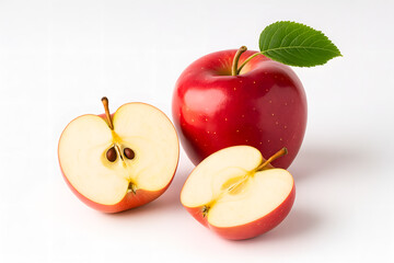 Vibrant red apples displayed whole and sliced on white background emphasizing fruit freshness healthy snacking natural nutrition and clean presentation